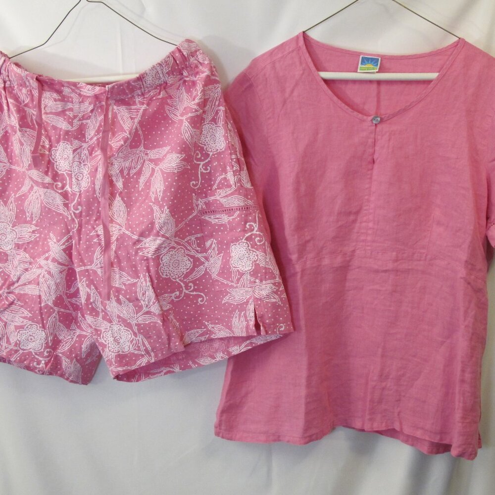 Sunny Side Up 2-piece linen short and top set in pink  XL
